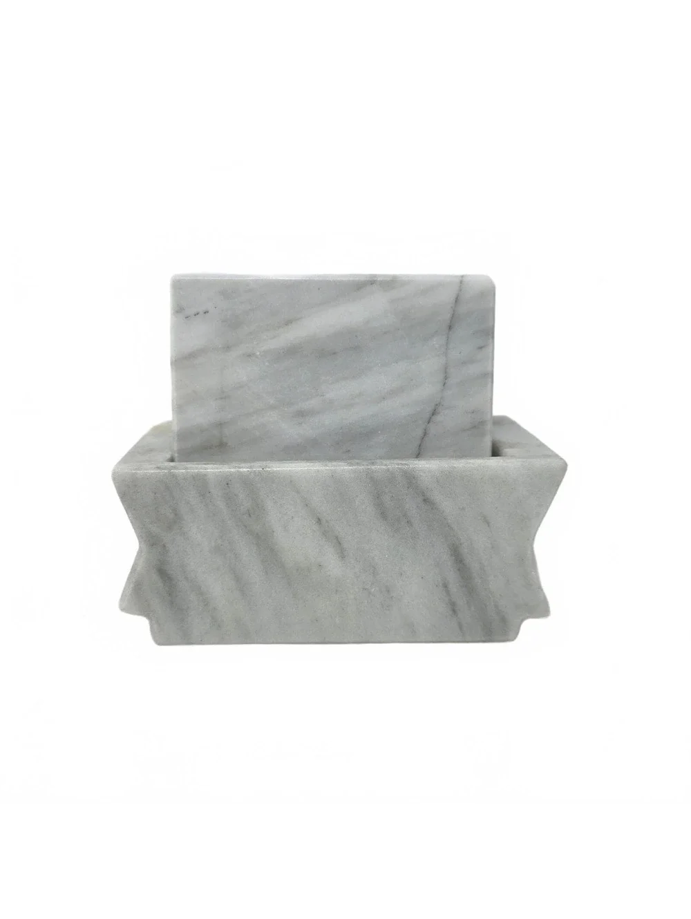 Vintage Marble Coaster Set with Holder White Gray Stone Drink Coasters Set of 6